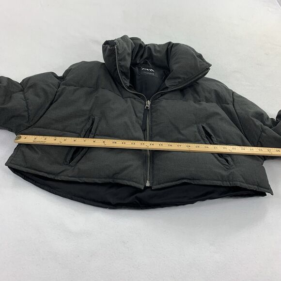 Zara Cropped Puffer Coat Size Medium Womens Dark Gray Winter Cold Weather Jacket - Picture 5 of 6
